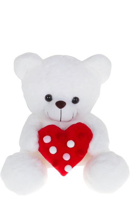 ΛΟΥΤΡΙΝΟ MUCH ΑΡΚΟΥΔΑΚΙ 40ΕΚ.ΑΣΠΡΟ ΜΕ  ΚΑΡΔΙΑ ΚΟΚΚΙΝΗ POM-POM