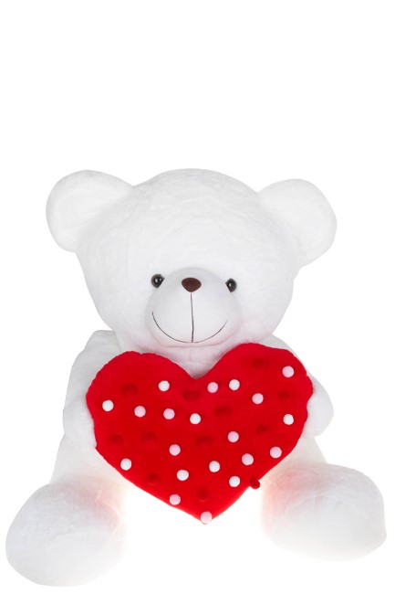 ΛΟΥΤΡΙΝΟ MUCH ΑΡΚΟΥΔΑΚΙ 90ΕΚ.ΑΣΠΡΟ ΜΕ  ΚΑΡΔΙΑ ΚΟΚΚΙΝΗ POM-POM