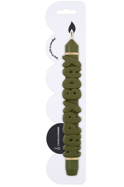 ΚΕΡΙ ΧΕΙΡΟΠΟΙΗΤΟ 3D CANDLEHAND TAPER HAPPY BIRTHDAY OLIVE GREEN
