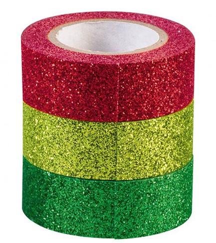 ΤΑΙΝΙΑ ΚΟΛΛΗΤΙΚΗ 15MM.*3M.HEYDA GLITTER ΣΕΤ 3ΤΕΜ.GOLD-RED-GREEN