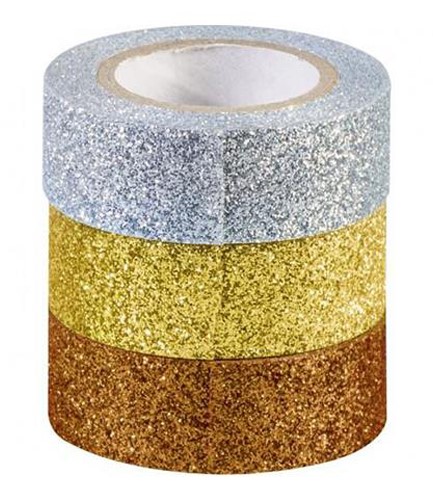 ΤΑΙΝΙΑ ΚΟΛΛΗΤΙΚΗ 15MM.*3M.HEYDA GLITTER ΣΕΤ 3ΤΕΜ.GOLD-SILVER