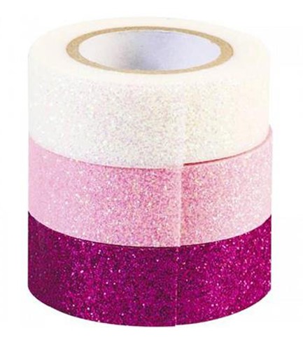ΤΑΙΝΙΑ ΚΟΛΛΗΤΙΚΗ 15MM.*3M.HEYDA GLITTER ΣΕΤ 3ΤΕΜ.WHITE-PINK-FUSCHIA