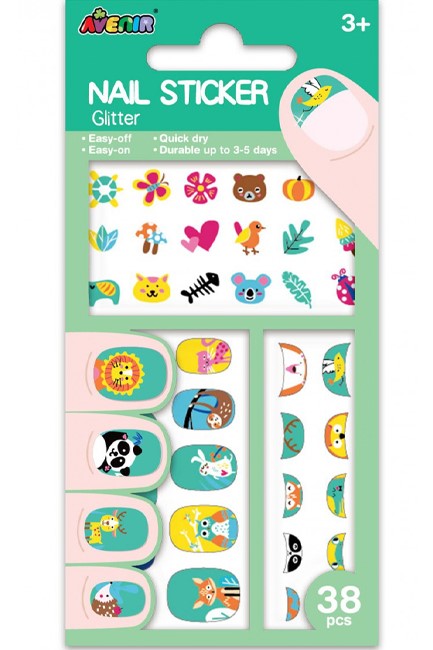 ΑΥΤΟΚΟΛΛΗΤΑ ΓΙΑ ΝΥΧΙΑ AVENIR 38 ΤΕΜ.ANIMALS GLITTER