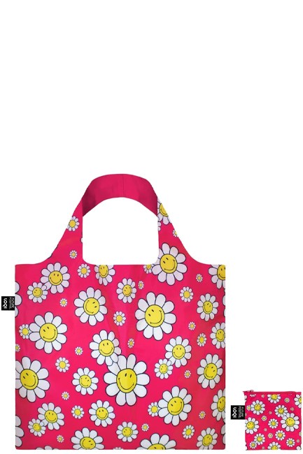 ΤΣΑΝΤΑ ΓΙΑ ΨΩΝΙΑ LOQI RECYCLED ARTIST SM.FR.M MEDIUM SMILEY-FLOWERS RASPBERRY
