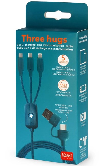 ΚΑΛΩΔΙΟ ΦΟΡΤΙΣΗΣ LEGAMI USB 3σε1 TYPE C+LIGHTNING CCA0004 THREE HUGS-CACTUS