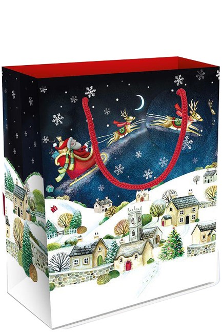 ΤΣΑΝΤΑ ΔΩΡΟΥ XMAS MUSEUMS & GALLERIES 23*18*10cm.DEVA EVANS SANTA OVER THE ROOFTOPS MEDIUM BAG