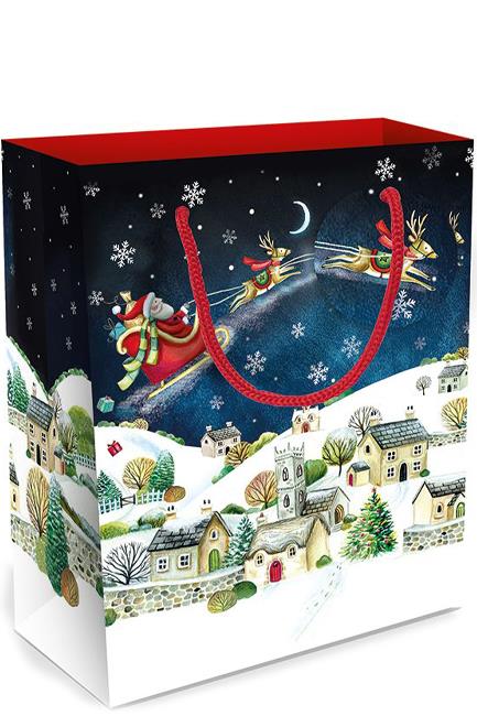 ΤΣΑΝΤΑ ΔΩΡΟΥ XMAS MUSEUMS & GALLERIES 31,5*26*13,5cm.ZERO PLASTIC SANTA OVER THE ROOFTOPS LARGE BAG