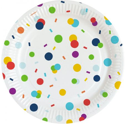 ΠΙΑΤΑ Ø8cm.ΣΕΤ 8ΤΕΜ.CONFETTI HAPPY BIRTHDAY