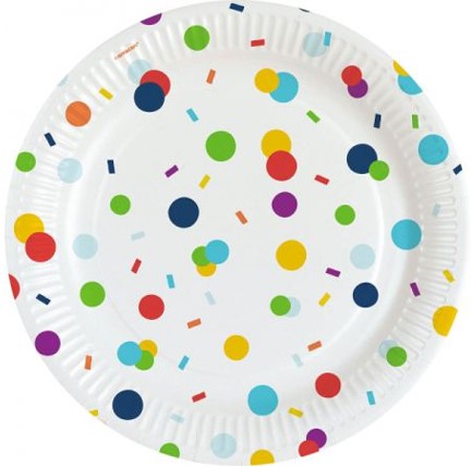 ΠΙΑΤΑ Ø8cm.ΣΕΤ 8ΤΕΜ.CONFETTI HAPPY BIRTHDAY